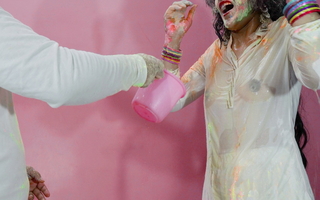 holi special: bro fucked priya anal invasion hard while that babe want to play Holi on touching friends