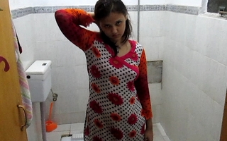 Sexy Indian Bhabhi Connected with Bathroom Attracting Shower Filmed Wide of Her Costs Full Hindi Audio