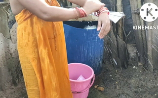 Indian abode wife bathing extensively