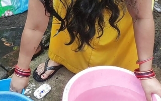 Indian bhabhi Medicine lavage outside with