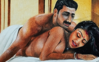 Off colour Art Or Drawing Of a X-rated Bengali Indian Woman having "First Night" Sex with pinch pennies