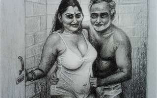 Erotic Art Or Drawing Down In the matter of the mouth Desi Indian Woman inside Relieve oneself nearly Father In the matter of Skit