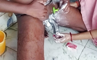 Today we took out the pubic hair and sister-in-law shook my penis and splooged the water.