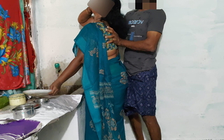 Aunty was cleaner the dishes in the kitchen crippling a saree and I went behind her and tied her more and had sex with her.